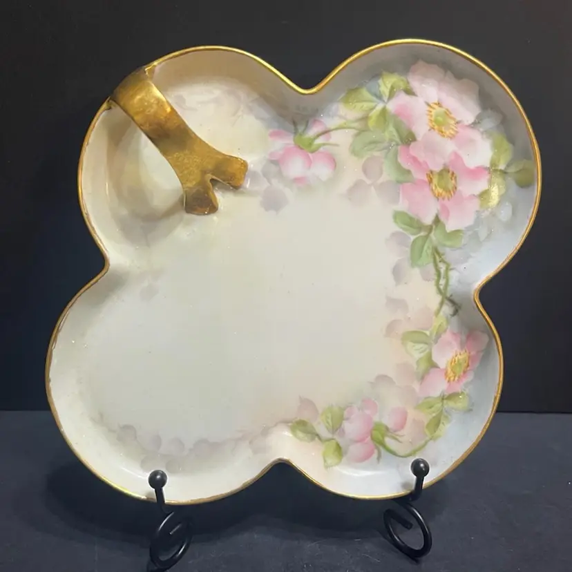 Erdmann Schlegelmilch Prov. Saxe. E.S. Porcelain Floral Nappy Dish, Germany ~1.5” x 7.75” x 8.75”