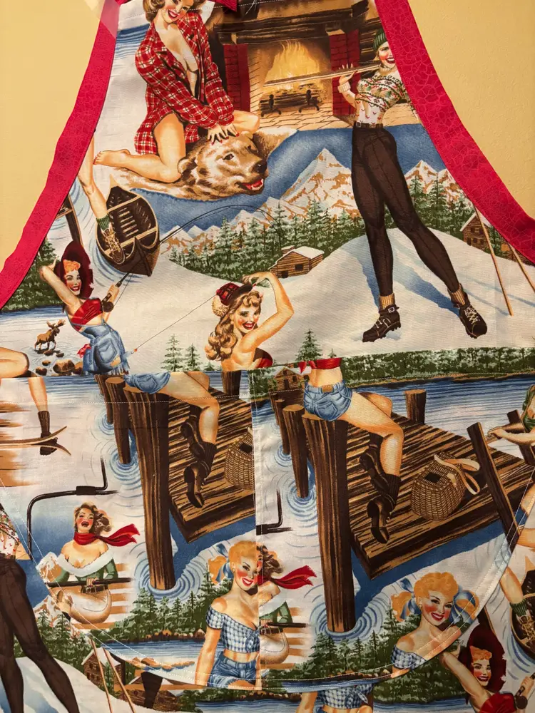 “Glampfire Ready” Apron – Alexander Henry Pin-Up Camping Print