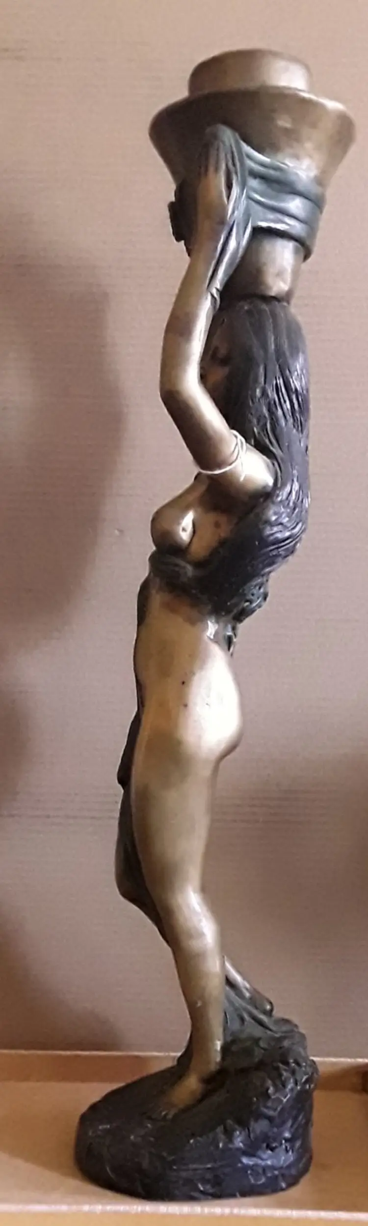 Polychrome Statue Of Woman Holding Vase Approximately 47” Tall(heavy)