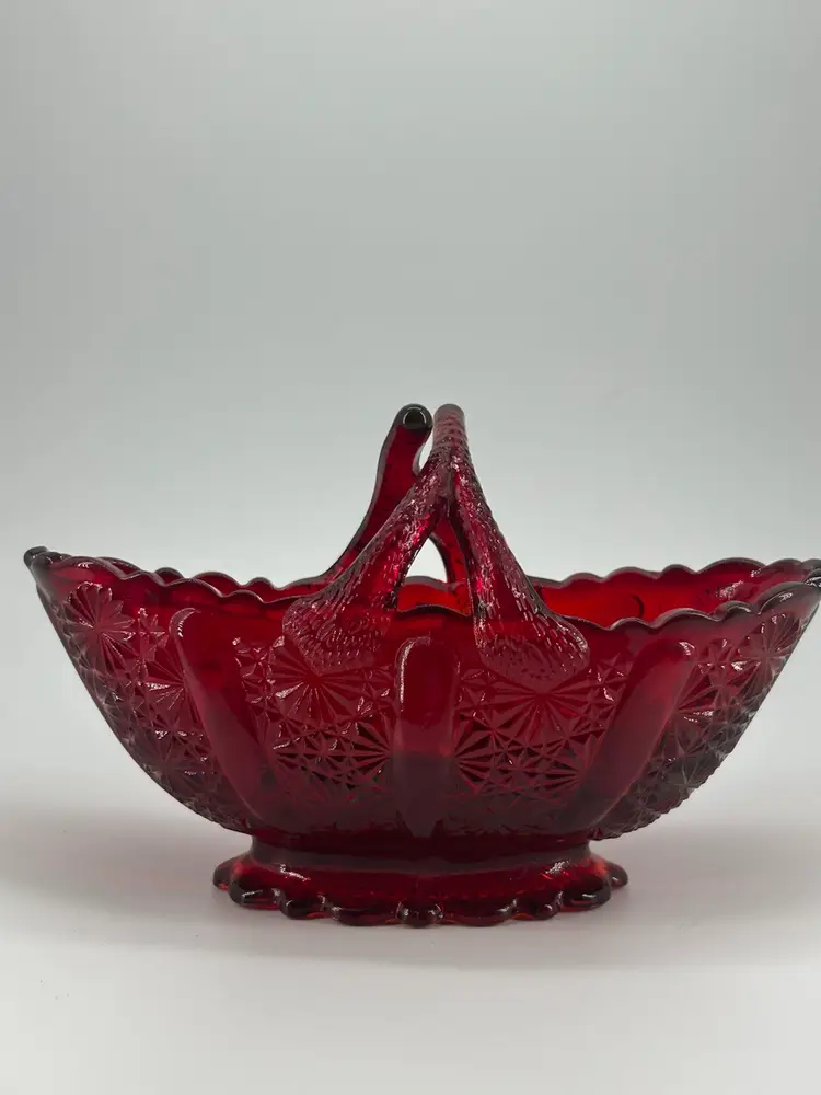 Fenton Glass Ruby Red Daisy Button Twig Split Handle