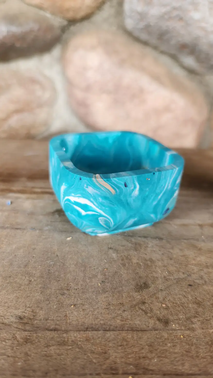 Jesmonite Pot - TURQUOISE/GREY - mini trinket square