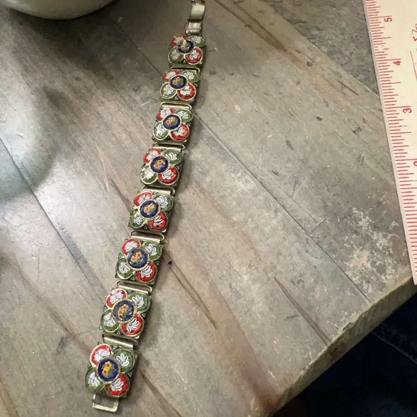 Vintage Italian micro-mosaic oval brooch and mandolin-shaped item. 8 Panel Micro Mosaic Bracelet 6.25”