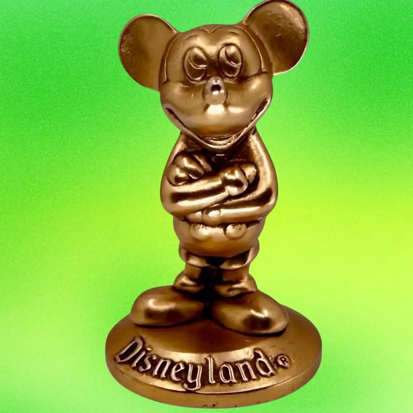 Vintage Mickey Mouse Disneyland Paperweight Brass Metal Souvenir Statue Figure