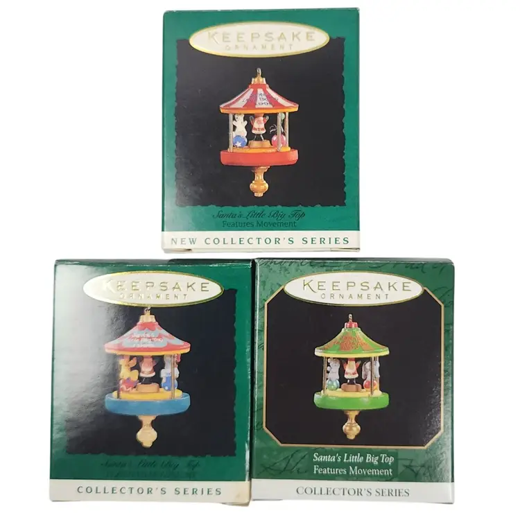 90s Hallmark Santas Little Big Top Series Keepsake Mini Ornaments Set of 3 IOB