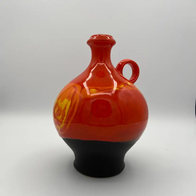 Vintage yellow, rorange, black German Hutschenreuther vase with handle, 1960s-1970s