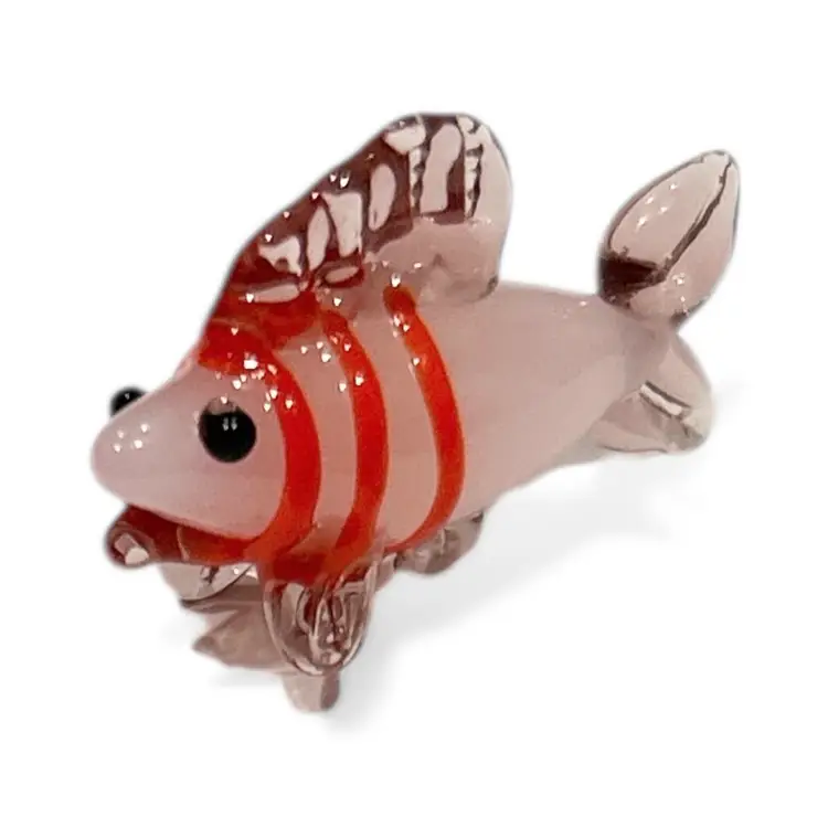 Mini Handblown Art Glass Red And Mauve Fish Figurine With Christmas Stocking