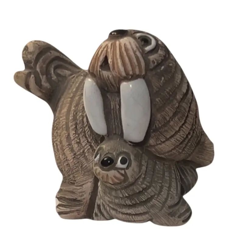 Walrus Figurine With Pup Artesania Rinconada Handmade Clay Uraguay