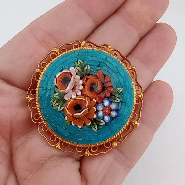 Vintage Capri micromosaic brooch