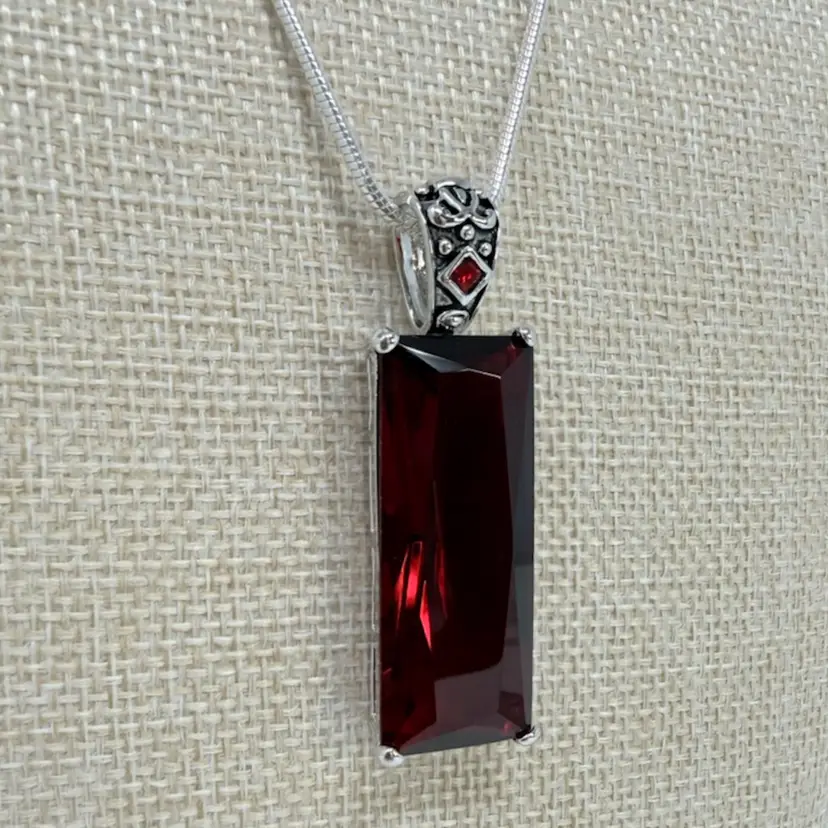 Large Red Rectangular Rhinestone Pendant
