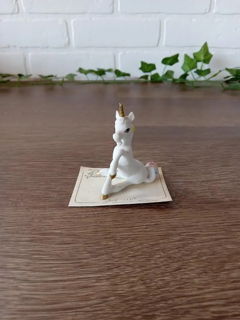 Vintage Porcelain Unicorn Miniature Figurine 2.25"