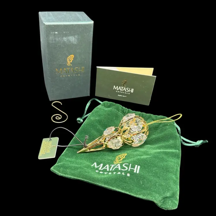 Matashi 24K Gold Plated Crystal Studded Icicle Ornament In Box