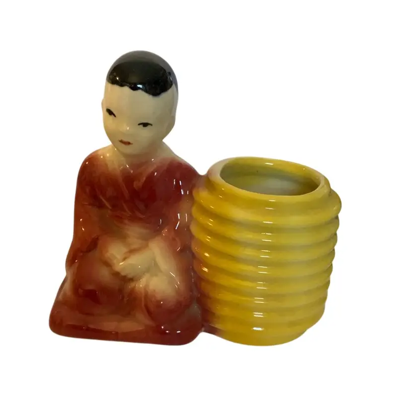 FAPCO Asian Pottery Sitting Asian Child Ceramic Planters Vintage 5” Tall