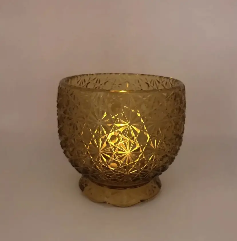 MCM Vintage LE Smith Wright Glass Amber Glass Daisy and Button Round Footed Bowl