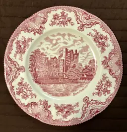 #01 Johnson Bros 10” England “OLD BRITAIN CASTLES” Red Dinner Plate