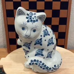 Blue & White Ceramic Cat