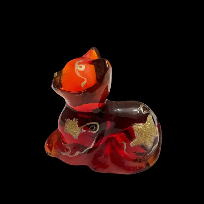 Fenton Ruby Red Perky Cat HP By Truda Mendenhall 2.75”x 3.25”- GLOWS