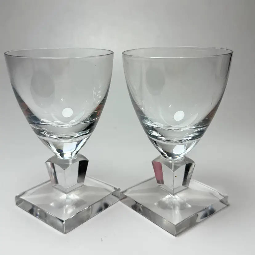 2 Orrefors Gustav Adolf Handblown Crystal Cordial Cocktail Glasses Square Base