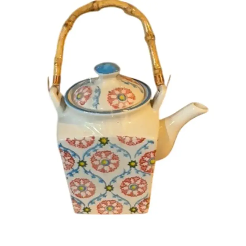 Floral Teapot With Wooden Handle