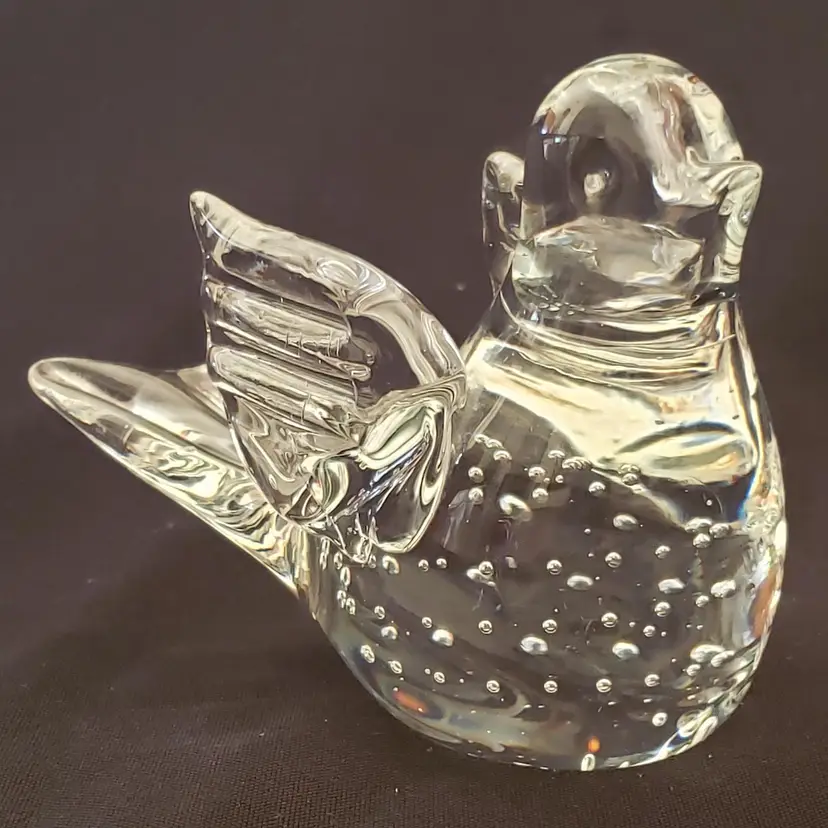 Art Glass Bird Paperweight Hand Blown UnControlled Bubbles Clear Unbranded 3½" Long