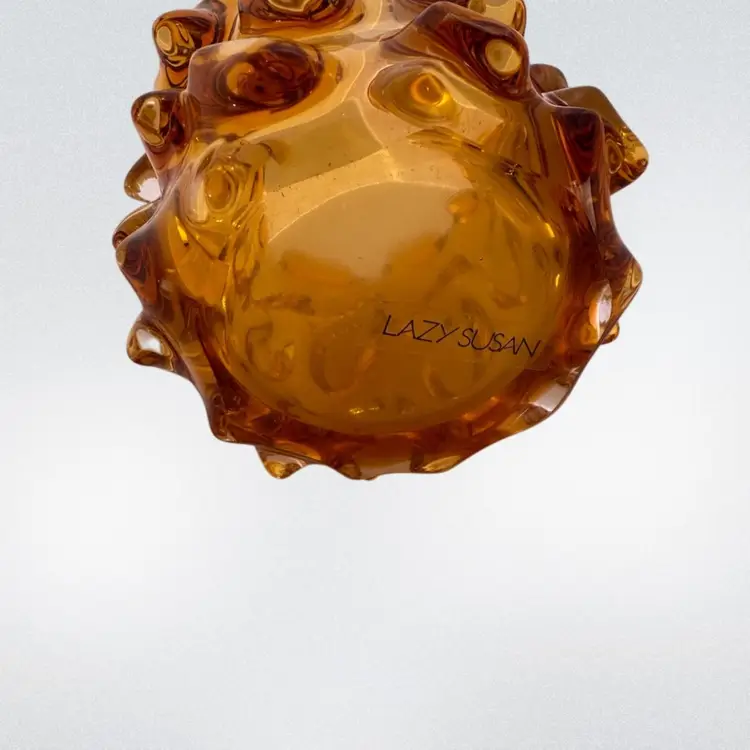 Vintage MCM Lazy Susan Brutalist Amber Art Glass "Thorn" Vase/Votive.