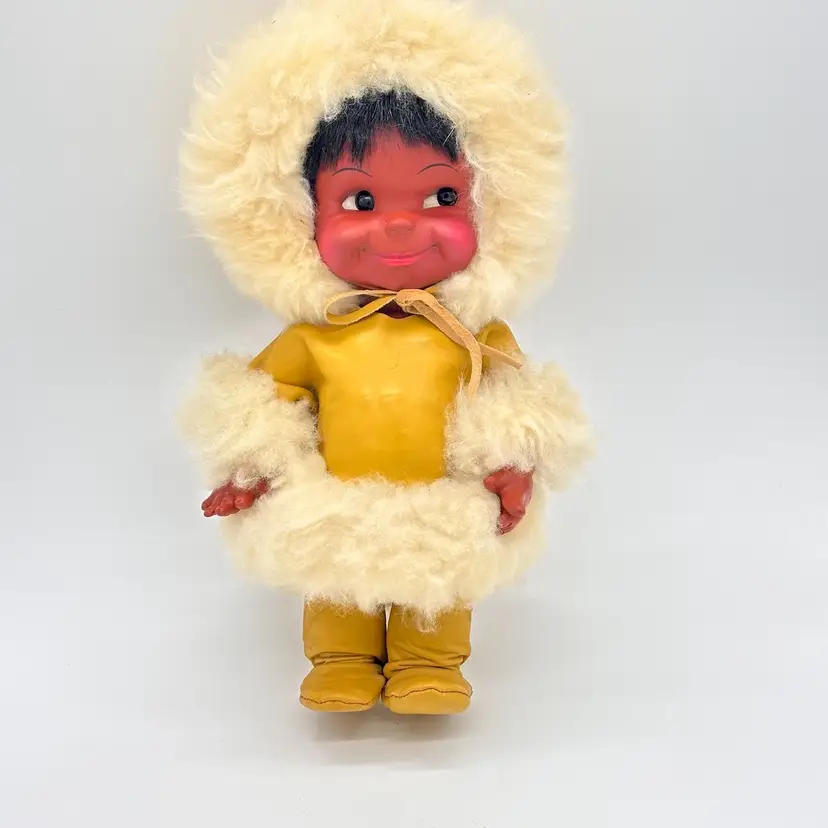 Regal Canada Vintage 1960s Eskimo Inuit Doll Leather & Wool Clothing Doll