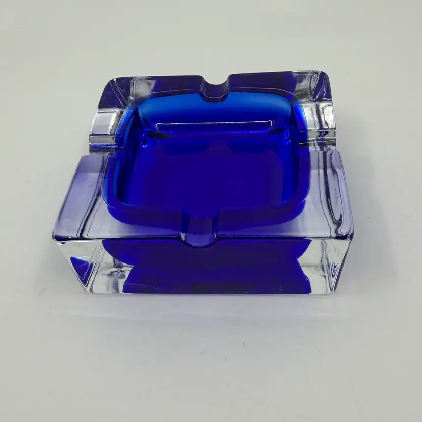 JG Durand Crystal Ashtray - France Made - Double Case Cobalt Blue Cigarette Tray