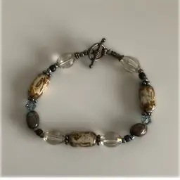 Vintage Sea and Brecciated Jasper Beaded Bracelet 7 3/4” long