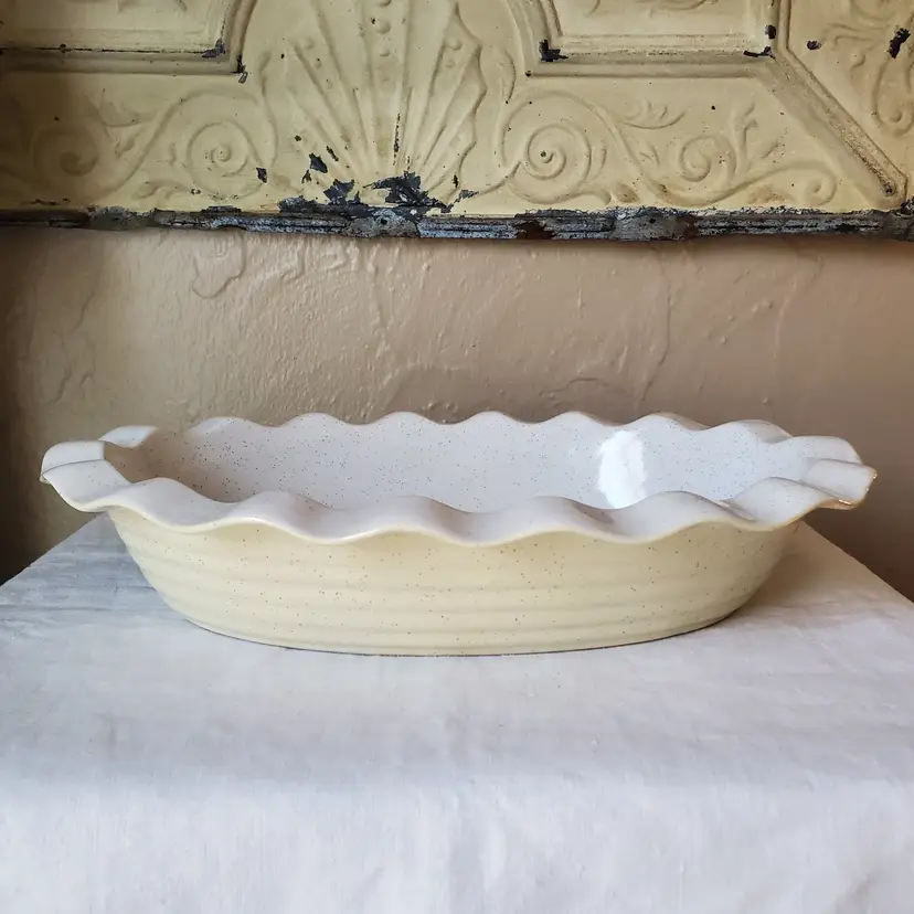 Scalloped Speckled Ceramic Baking Dish