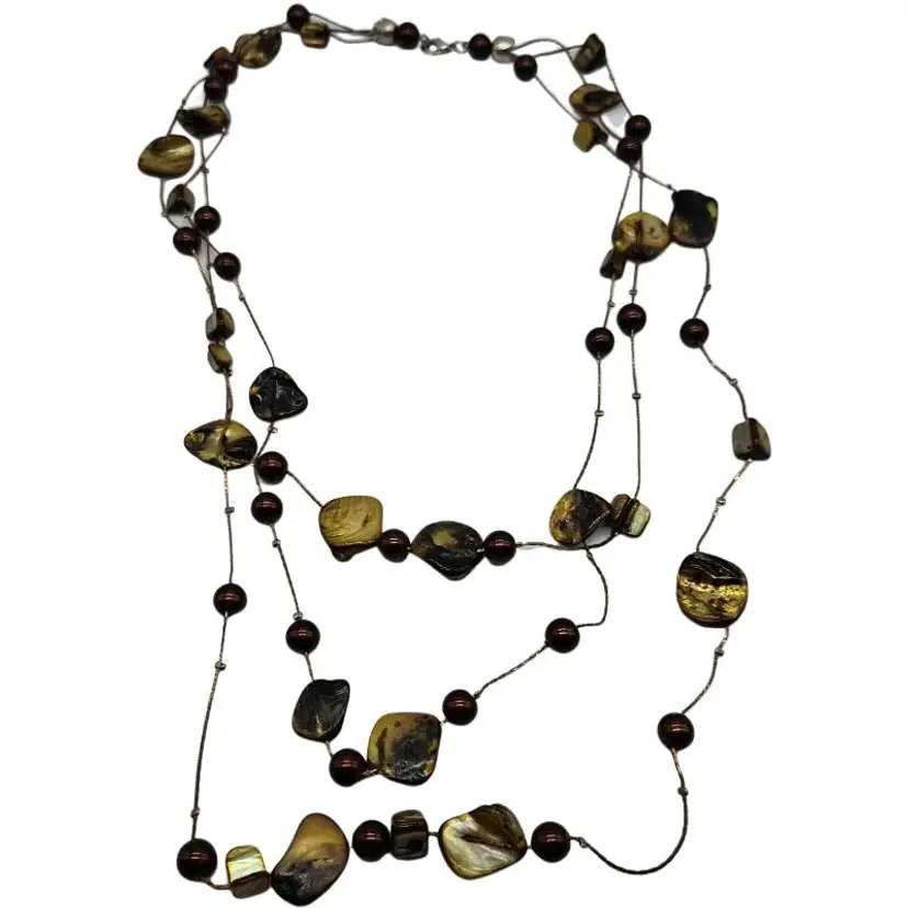 Elegant Brown and Yellow Beaded Necklace