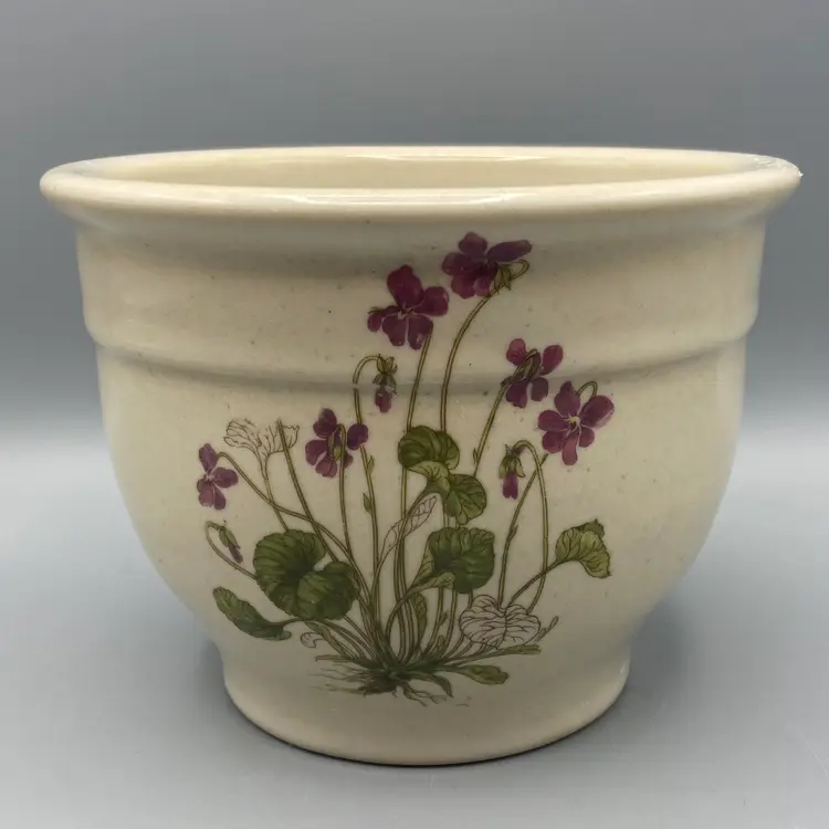 Zanesville Stoneware Planter with Purple Flowers