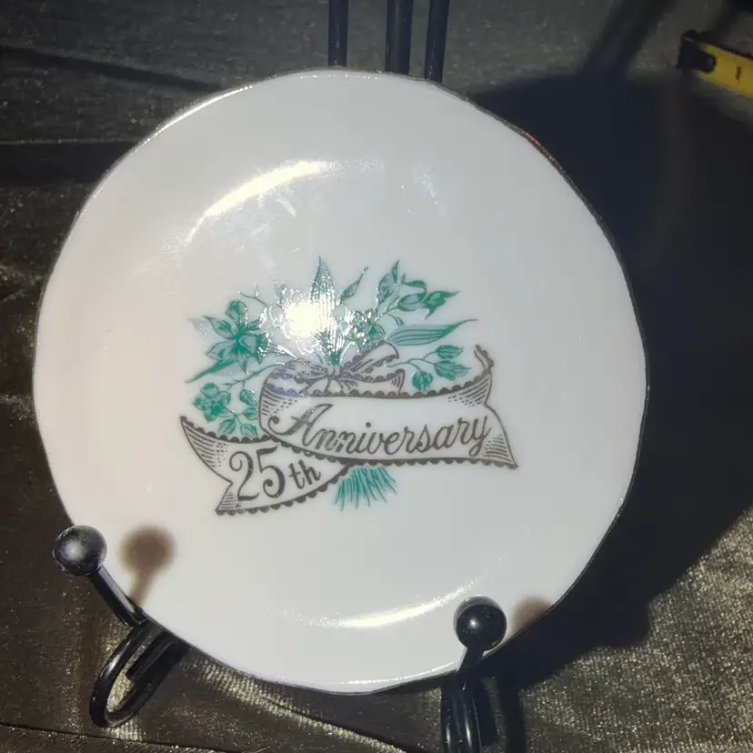 Vintage (research says Lefton China- No mark) Butter Pat 25th Anniversary