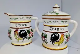 VintageRoyal Sealy Japan Creamer and Sugar Roses and Rooster Farmhouse Decor