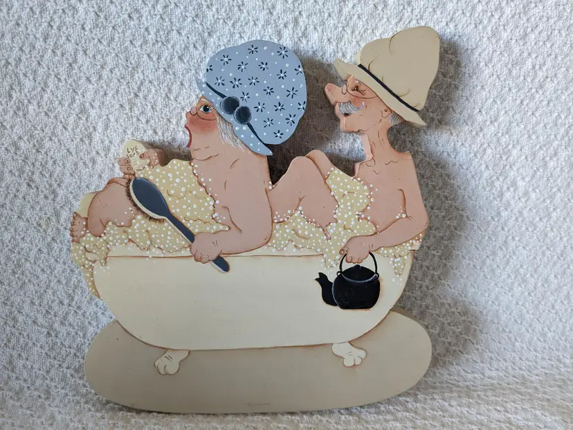 Handmade Art Wood Cutout "Bath Time" Hand Painted