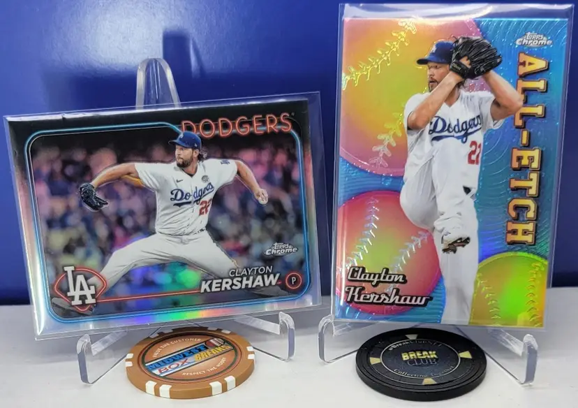 Clayton Kershaw 2 Card Lot - 2024 Topps Chrome Refractor #110 & Chrome All-Etch #CAE-19 Los Angeles Dodgers