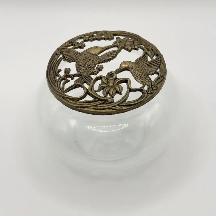 Vintage Hummingbird Lid with Glass Potpourri Trinket Dish Bowl, Unbranded, Made in Taiwan