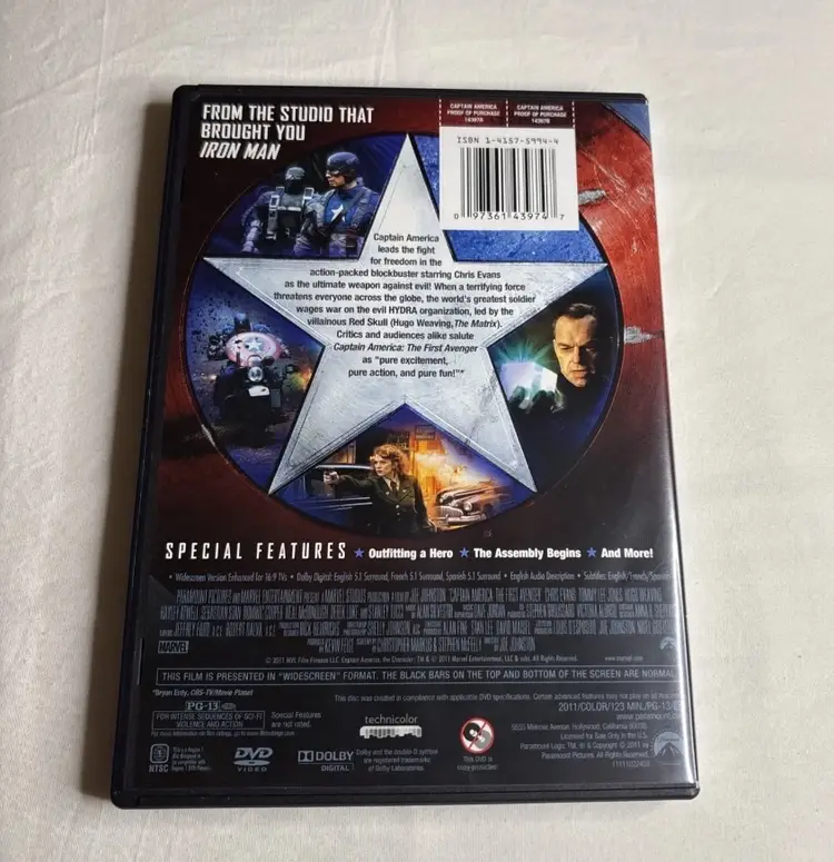 Captain America First Avenger DVD 2011 Marvel Action Movie Very Good