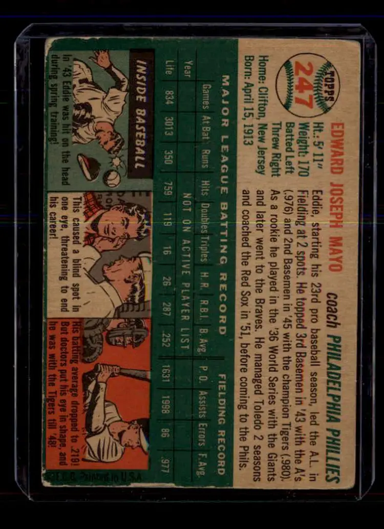 1954 Topps #247 Eddie Mayo - (pk-tl1) - Philadelphia Phillies