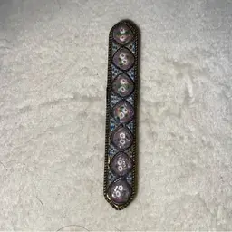 Vintage MICRO MOSAIC Long Bar Brooch.  This Lovely Piece Has Small White Daisy Flowers Outlined In Lavender ~ Beautiful Piece Of Art