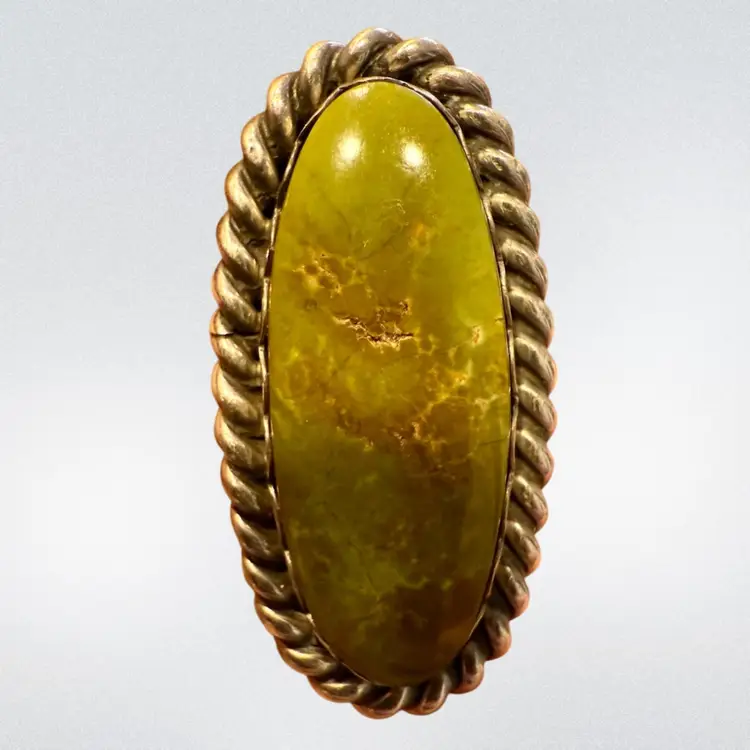 Vintage Navajo Signed FC Frederick Chavez Sterling Silver Long Green Gaspiete Ring Size 7.25, 13.3g