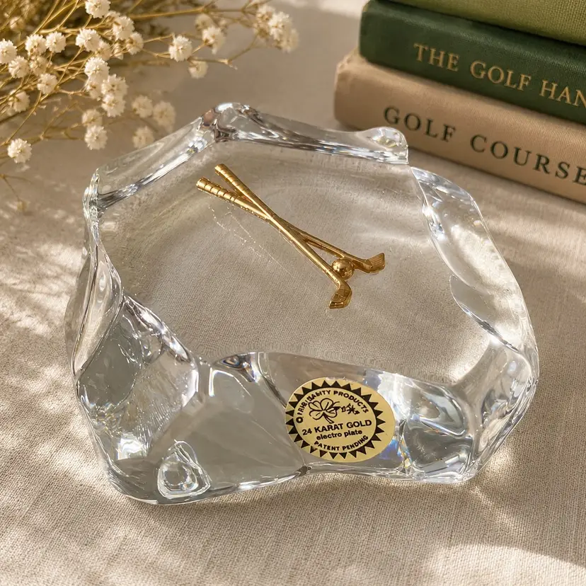 Vintage Golf Clubs Father’s Day Gift 1986 Gerity Products 24 Karat Gold Electro Plate Glass Golf Paperweight