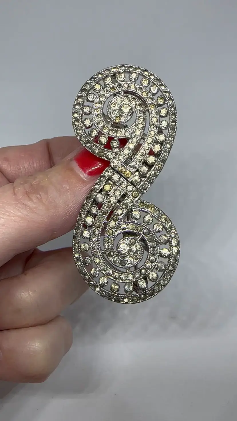 CORO DUETTE SIGNED PATENT 179888 Rhinestone ART DECO BROOCH Swirl DRESS CLIPS