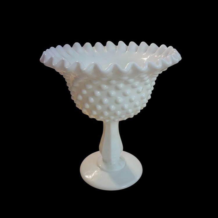 Fenton Milk Glass Ruffle Pedestal Candy Dish