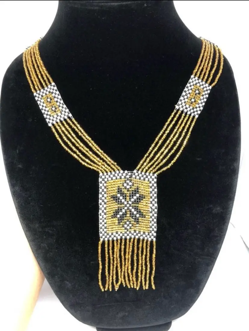 Vintage Art Deco Native American Micro-Beaded Fringe Necklace