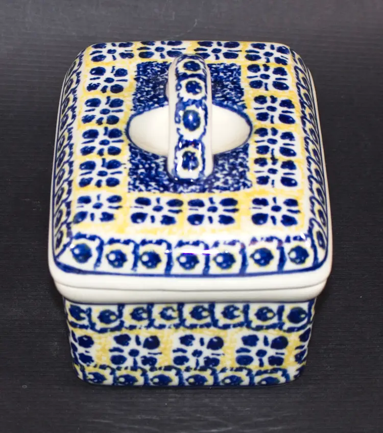 Polish Boleslawiec Pottery Covered Butter Tub by Ceramika Artystyczna Hand Made