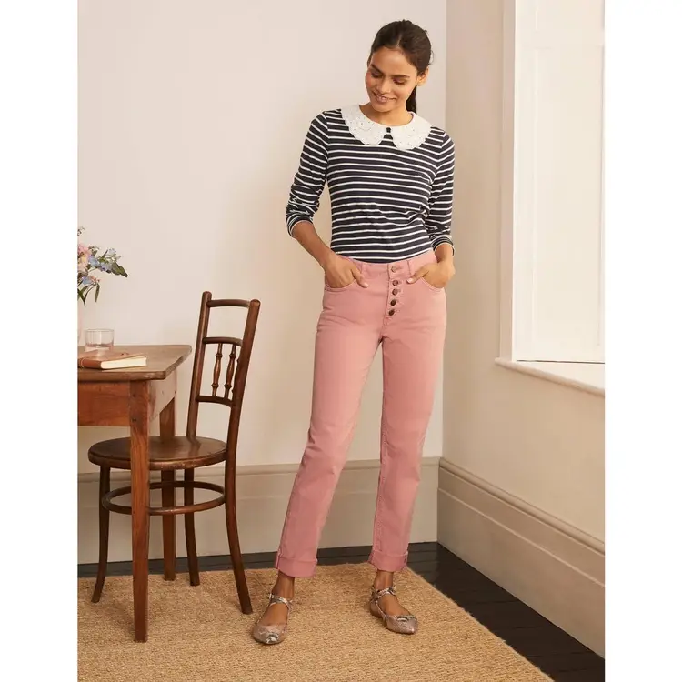 Boden Button Front Girlfriend Denim in Pink Hue Size 8 R
