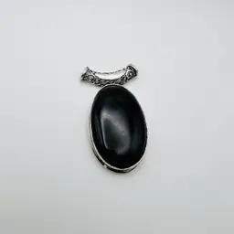 Handcrafted Black Onyx Pendant in Sterling Silver Finish