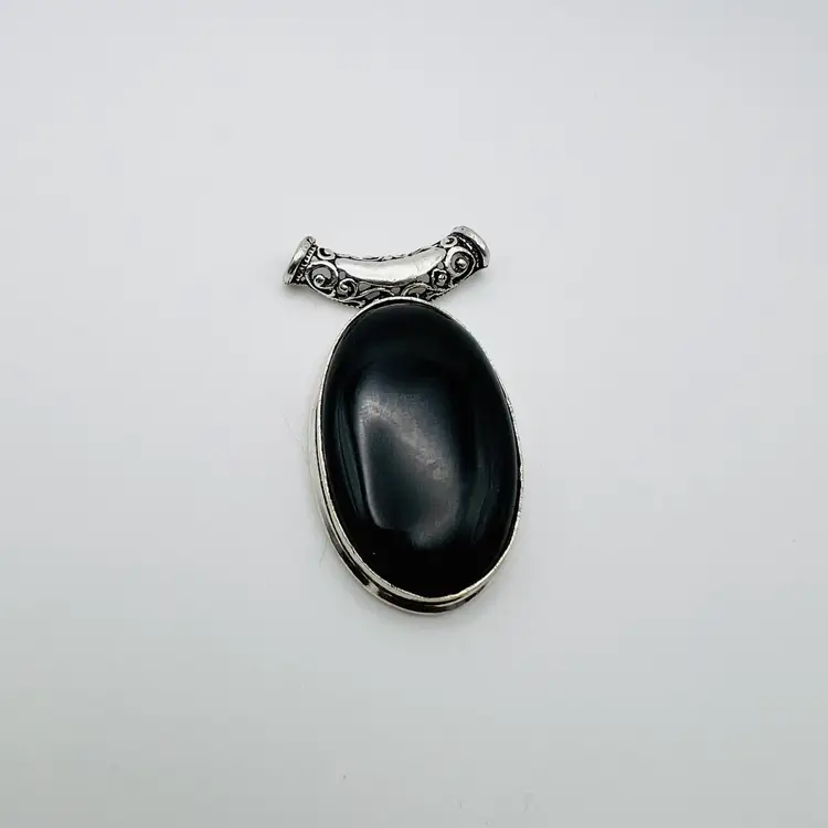 Handcrafted Black Onyx Pendant in Sterling Silver Finish