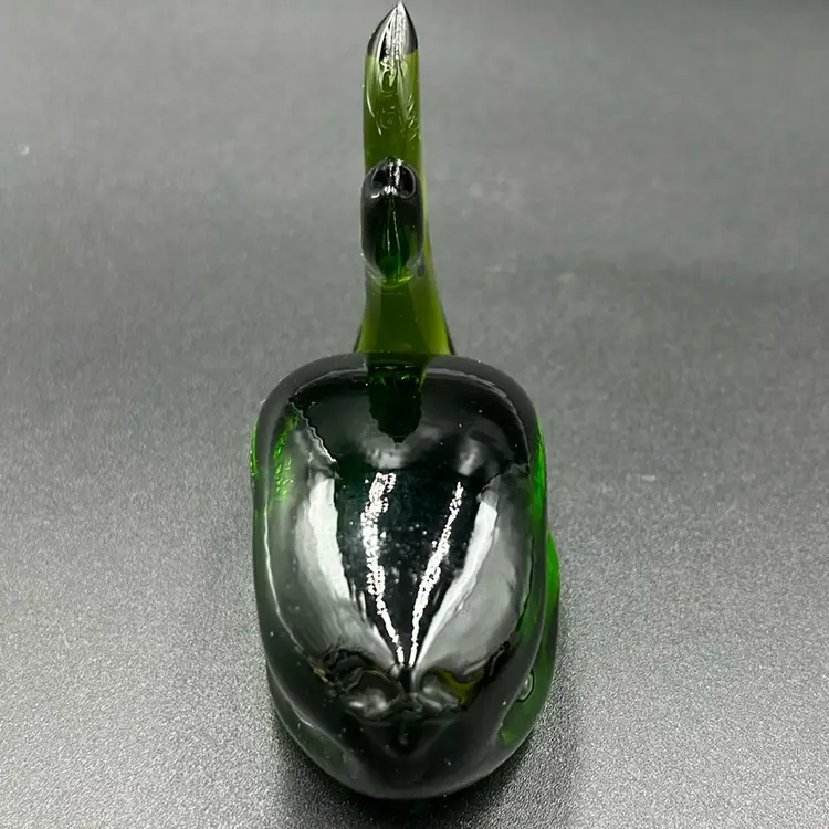 Vintage Green Art Glass Whale Viking? Rainbow? No Makers Mark Or Stickers, 4”