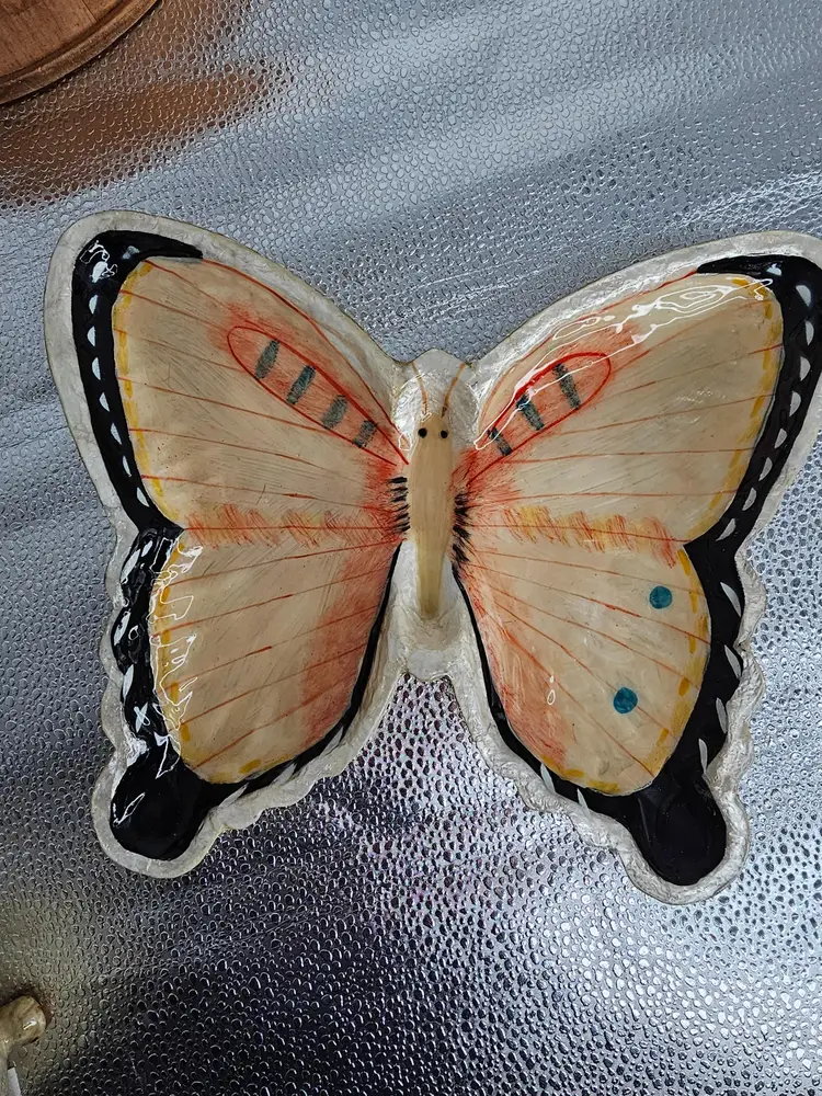 Vintage 1960s Fiberglass Handpainted Butterfly Tray/Trinket Dish/wall Decor
