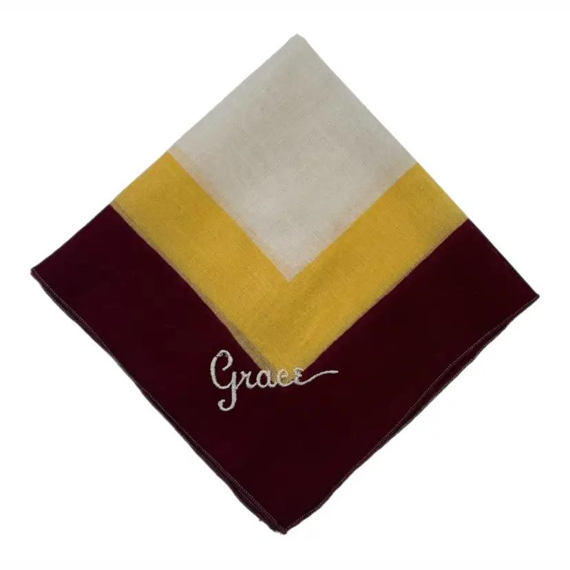 40s Personalized Embroidered Grace Handkerchief Name Vintage Burgundy Gold